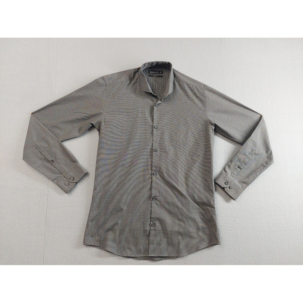 Cedar Wood State Men Dress Shirt 15 Gray Long Sleeve Slim Fit Collared Formal